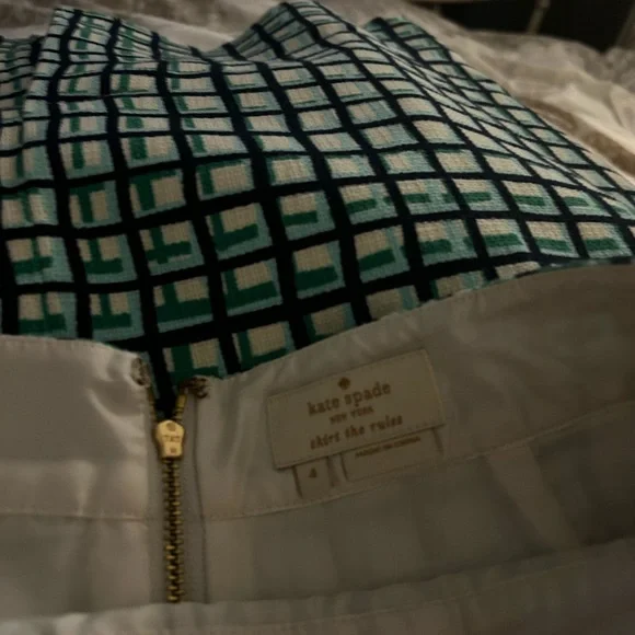 EUC KATE SPADE Stylish Green and White Checkered Mid Length Skirt, Fully Lined - Picture 13 of 16